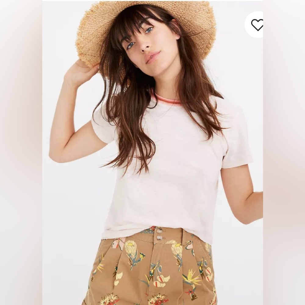 Madewell Whisper Cotton Ringer Tee in Pink Size L
